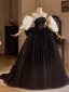 Audrey Hepburn Style Black Prom Dresses 2024 Ball Gown Strapless Puffy Short Sleeve Backless Bow Floor-Length / Long Prom Formal Dresses