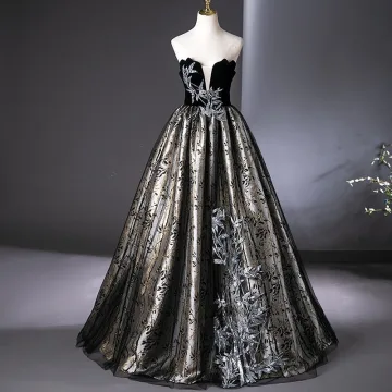 Elegante Zwarte Kant Bloem Galajurken 2024 Baljurk Strapless Mouwloos Ruglooze Lange Gala Gelegenheid Jurken