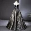 Elegant Black Lace Flower Prom Dresses 2024 Ball Gown Strapless Sleeveless Backless Floor-Length / Long Prom Formal Dresses