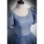 Chic / Beautiful Sky Blue Beading Pearl Sequins Prom Dresses 2023 A-Line / Princess Scoop Neck Short Sleeve Backless Floor-Length / Long Prom Formal Dresses