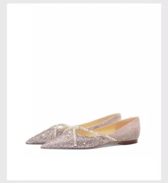 Sparkly Champagne Leather Flat Pointed Toe Wedding Shoes 2026 Wedding