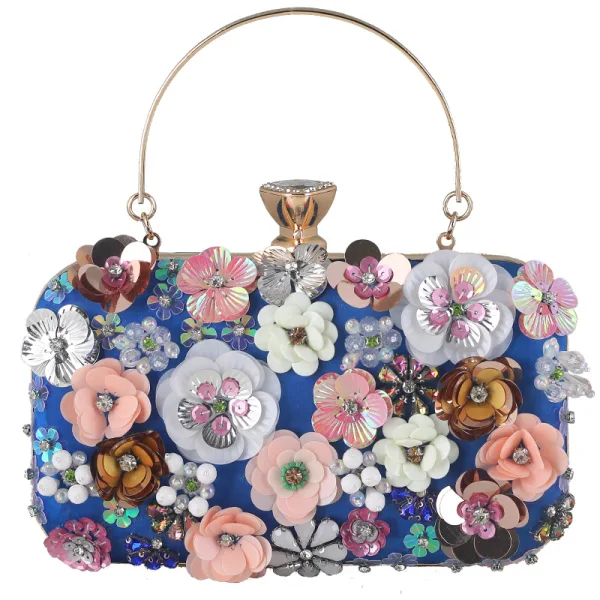 Flower Fairy Ocean Blue Pearl Rhinestone Sequins Prom Clutch Bags 2024