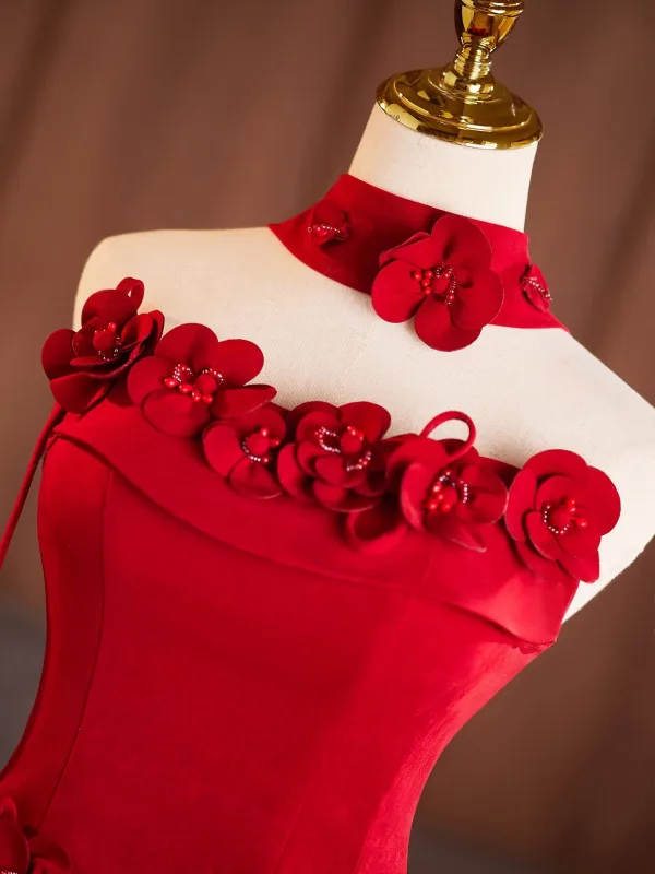Vintage / Retro Red Appliques Prom Dresses 2026 A-Line / Princess Strapless Sleeveless Backless Floor-Length / Long Formal Dresses
