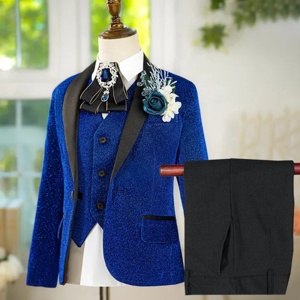 Royal Blue 6-piece Long Sleeve Boys Wedding Suits 2025 Body Jewellery Coat Pants Shirt Tie Vest Wedding