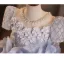 Flower Fairy Fashion Sky Blue Beading Pearl Appliques Sequins Birthday Flower Girl Dresses 2025 Ball Gown Scoop Neck Short Sleeve Backless Floor-Length / Long