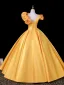 Vintage Gelb Applikationen Ballkleider 2026 Ballkleid V-Ausschnitt Kurze Ärmel Rückenfreies Lange Festliche Kleider