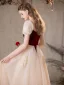 Chic / Beautiful Burgundy Beading Lace Flower Pearl Sequins Prom Dresses 2024 A-Line / Princess Square Neckline Short Sleeve Backless Floor-Length / Long Prom Formal Dresses