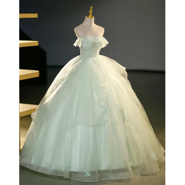 Chic / Belle Vert Cendré Volants en Cascade Robe De Bal 2023 Robe Boule Bustier Sans Manches Dos Nu Longue Promo Robe De Ceremonie