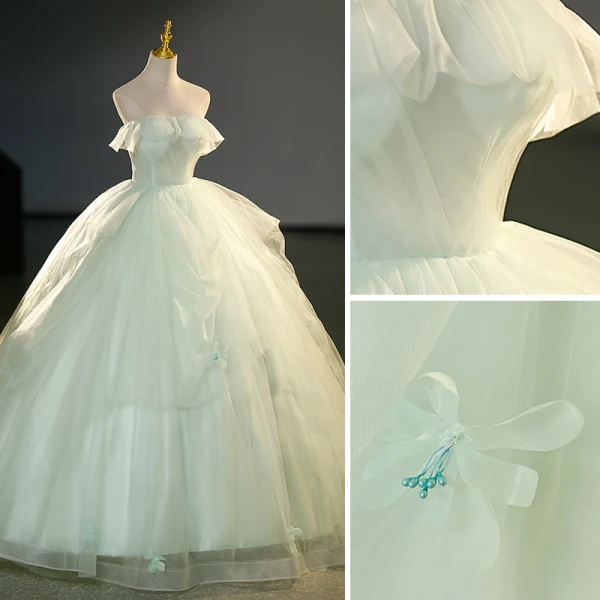 Chic / Belle Vert Cendré Volants en Cascade Robe De Bal 2023 Robe Boule Bustier Sans Manches Dos Nu Longue Promo Robe De Ceremonie