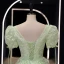 Chic / Beautiful Sage Green Floral Outdoor / Garden Prom Dresses 2023 A-Line / Princess Scoop Neck Short Sleeve Backless Floor-Length / Long Prom Formal Dresses
