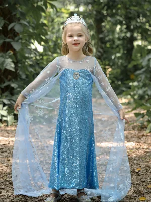 Sparkly Sky Blue Sequins Rhinestone Birthday Flower Girl Dresses With Cloak 2023 Trumpet Mermaid Scoop Neck Long Sleeve Backless Floor Length Long Flower Girl Dresses