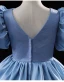 Modest / Simple Ocean Blue Birthday Flower Girl Dresses 2024 Ball Gown V-Neck Puffy Short Sleeve Backless Floor-Length / Long