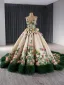 High End Blumenfee Champagner Spitze Blumen Applikationen Ballkleider 2024 Ballkleid Rundhalsausschnitt Ärmellos Rückenfreies Kathedrale Schleppe Ball Festliche Kleider