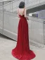 Charming Burgundy Suede Evening Dresses 2022 A-Line / Princess Spaghetti Straps Sleeveless Backless Floor-Length / Long Evening Party Formal Dresses