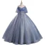 Schöne Meeresblau Perlenstickerei Ballkleider 2023 Ballkleid Off Shoulder Kurze Ärmel Rückenfreies Lange Ball Festliche Kleider