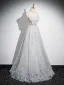Mode Gris Perlage Paillettes Robe De Bal 2024 Princesse Col Haut Papillon Sans Manches Dos Nu Longue Promo Robe De Ceremonie