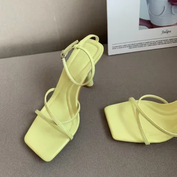 Sexy Yellow Summer Street Wear Womens Sandals 2022 Ankle Strap 8 Cm Stiletto Heels Open Peep Toe Sandals High Heels