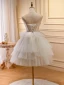 Sexy Ivoire Perlage Perle Paillettes Appliques Robe De Fête 2023 Princesse Bustier Sans Manches Dos Nu Soirée Courte Robe De Fete