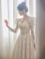 Vintage / Retro Ivory Lace Flower Wedding Dresses 2024 A-Line / Princess Square Neckline Long Sleeve Backless Floor-Length / Long Wedding