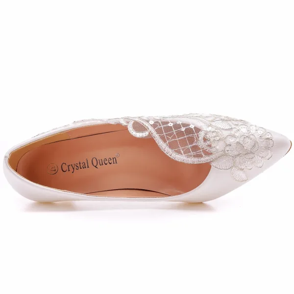 Élégant Blanche En Dentelle Fleur Paillettes Chaussure De Mariée 2023 5 cm Talons Aiguilles À Bout Pointu Mariage Escarpins Talons Hauts