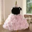 Lovely Blushing Pink Pearl Sequins Appliques Birthday Short Flower Girl Dresses 2025 Ball Gown Scoop Neck Bow Sleeveless Backless