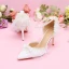 Elegante Weiß Perle Schleife Spitze Brautschuhe 2024 Knöchelriemen 9 cm Stilettos Spitzschuh Hochzeit Sandaletten Hochhackige