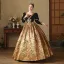 Medieval Gothic Black Gold Lace Flower Sequins Prom Dresses 2024 Ball Gown Square Neckline 3/4 Sleeve Floor-Length / Long Prom Formal Dresses