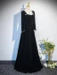 Vintage / Retro Black Winter Pearl Velvet Prom Dresses 2024 A-Line / Princess Square Neckline Long Sleeve Backless Floor-Length / Long