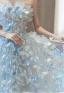 Chic / Belle Bleu Ciel Appliques Bustier Robe De Bal 2024 Princesse Sans Manches Dos Nu Train De Balayage Promo Robe De Ceremonie