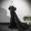 Scintillantes Noire Gland Paillettes Fendue devant Robe De Soirée 2025 Trompette / Sirène De l'épaule Manches Courtes Dos Nu Train De Balayage Robe De Ceremonie