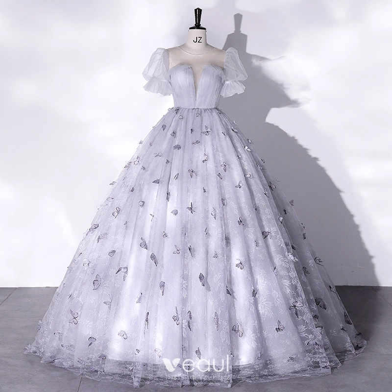 grey puffy prom dress Toddler Prom Dress Girl Luxury Puff Sleeves Grey Bow Puffy Birthday Princess Dress, Grey / 5-6 Years (130cm) main image 1