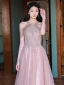Chic / Belle Rougissant Rose Robe De Bal 2022 Princesse Titulaire Perlage Gland Paillettes En Dentelle Fleur Sans Manches Dos Nu Longue Robe De Ceremonie