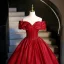 Vintage / Retro Red Rhinestone Prom Dresses 2026 Ball Gown Off-The-Shoulder Sleeveless Backless Floor-Length / Long Formal Dresses