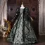 Medieval Vintage / Retro Dark Green Beading Appliques Printing Prom Dresses 2026 Ball Gown Square Neckline Bell sleeves Floor-Length / Long Formal Dresses