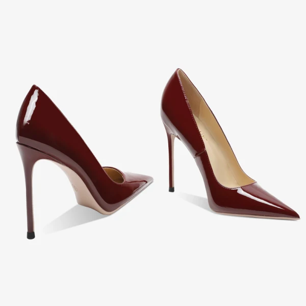 Sexy Burgunderrot Abend Lackleder Pumps 2023 Leder 12 cm Stilettos Spitzschuh Pumps Hochhackige