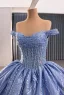High-end Ocean Blue Handmade  Beading Sequins Prom Dresses 2014 Ball Gown Off-The-Shoulder Sleeveless Backless Royal Train Formal Dresses