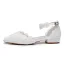 Elegant White Pearl Lace Flower Flat Wedding Shoes 2024 Ankle Strap Pointed Toe Wedding Sandals