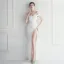 Chic / Beautiful White Split Front Evening Dresses 2024 Trumpet / Mermaid Off-The-Shoulder Sleeveless Backless Floor-Length / Long Evening Party Formal Dresses