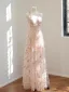 Chic / Beautiful Blushing Pink Floral Prom Dresses 2025 A-Line / Princess Halter Sleeveless Backless Floor-Length / Long Formal Dresses