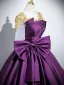 Vintage / Retro Purple Lace Flower Bow Satin Prom Dresses 2025 Ball Gown Scoop Neck Short Sleeve Backless Floor-Length / Long Prom Formal Dresses