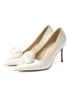 Elegant Ivory Rose Appliques Wedding Shoes 2024 Satin 8 cm Stiletto Heels Pointed Toe Wedding Pumps High Heels