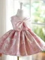 Lovely Blushing Pink Pearl Printing Short Birthday Flower Girl Dresses 2024 Ball Gown Scoop Neck Bow Sleeveless