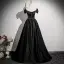 Audrey Hepburn Style Black Satin Prom Dresses 2025 A-Line / Princess V-Neck Short Sleeve Backless Floor-Length / Long Prom Formal Dresses