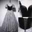 Élégant Noire Impression Robe De Bal 2022 Princesse Encolure Carrée Manches Courtes Dos Nu Longue Promo Robe De Ceremonie