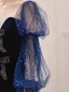 Mode Bleu Marine Paillettes Velours Robe De Soirée 2023 Trompette / Sirène Encolure Carrée Noeud Manches Longues Dos Nu Train De Balayage Soirée Robe De Ceremonie