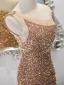 Sexy Gold Perlenstickerei Pailletten Abendkleider 2023 Meerjungfrau One-Shoulder Ärmellos Rückenfreies Gespaltete Front Lange Abend Festliche Kleider