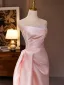 Sexy Pearl Pink Pearl Satin Prom Dresses 2024 Trumpet / Mermaid Strapless Sleeveless Backless Floor-Length / Long Prom Formal Dresses