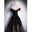 Sexy Black Sequins Evening Dresses 2023 A-Line / Princess Off-The-Shoulder Short Sleeve Backless Floor-Length / Long Evening Party Formal Dresses