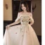 Charming Blushing Pink Sequins Lace Flower Prom Dresses 2023 A-Line / Princess Off-The-Shoulder Sleeveless Backless Floor-Length / Long Prom Formal Dresses