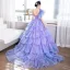 Elegant Lavender Pearl Lace Flower Appliques Cascading Ruffles Prom Dresses 2024 Ball Gown One-Shoulder Short Sleeve Backless Sweep Train Prom Formal Dresses